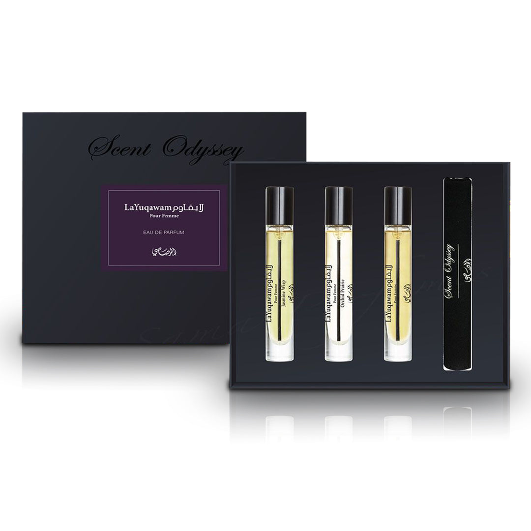 La Yuqawam Pour Femme Eau De Parfum Scent Odyssey 7.5ml Each Set of 3