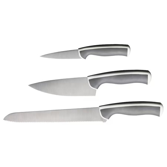 ÄNDLIG 3-piece knife set, light gray/white