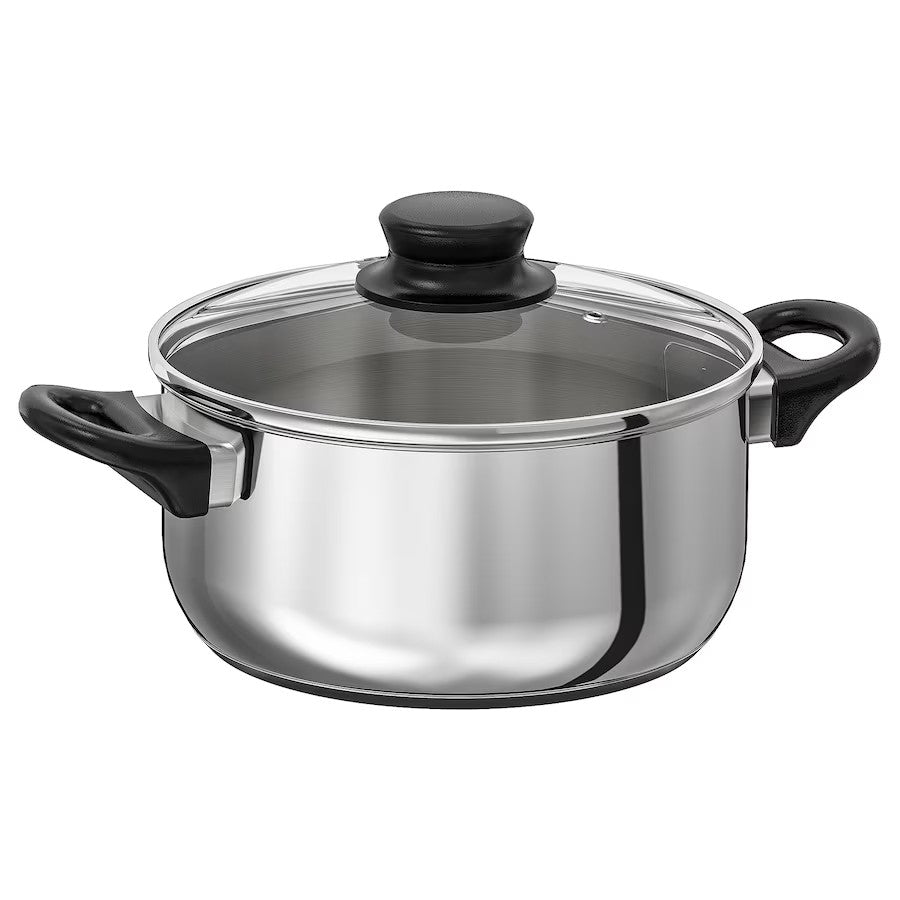 ANNONS Pot with lid, glass/stainless steel, 2.8 l