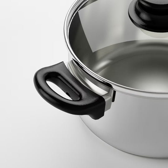 ANNONS Pot with lid, glass/stainless steel, 2.8 l