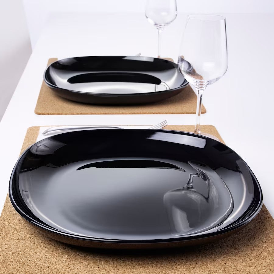 BACKIG Plate, black, 25x25 cm, 4pcs