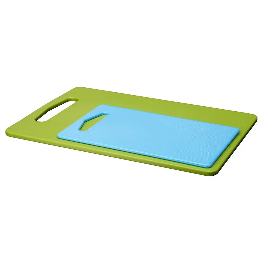 BERGTUNGA Cutting board, set of 2, green/blue