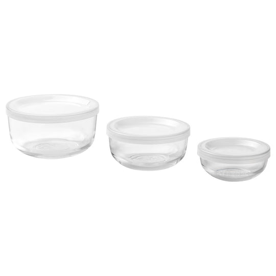 BESTÄMMA Food container with lid, set of 3, glass