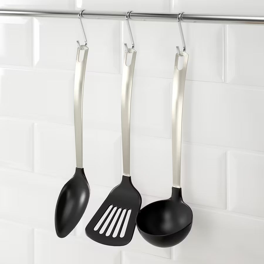 DIREKT 3-piece kitchen utensil set, black/stainless steel