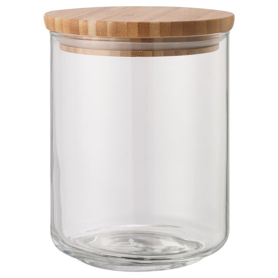 EKLATANT Jar with lid, clear glass/bamboo, 0.8 l