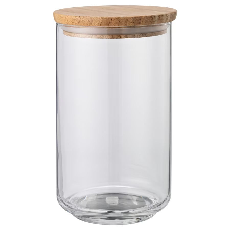 EKLATANT Jar with lid, clear glass/bamboo, 1.8 l