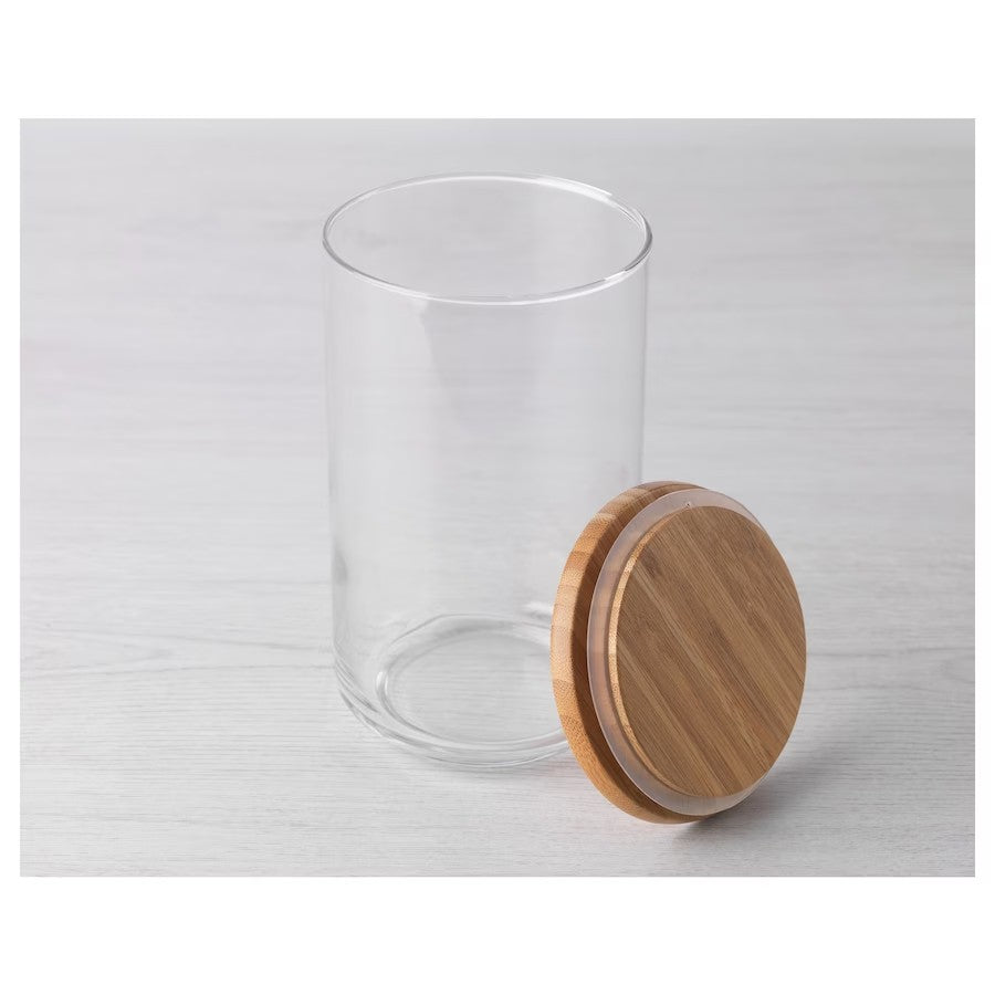 EKLATANT Jar with lid, clear glass/bamboo, 1.1 l