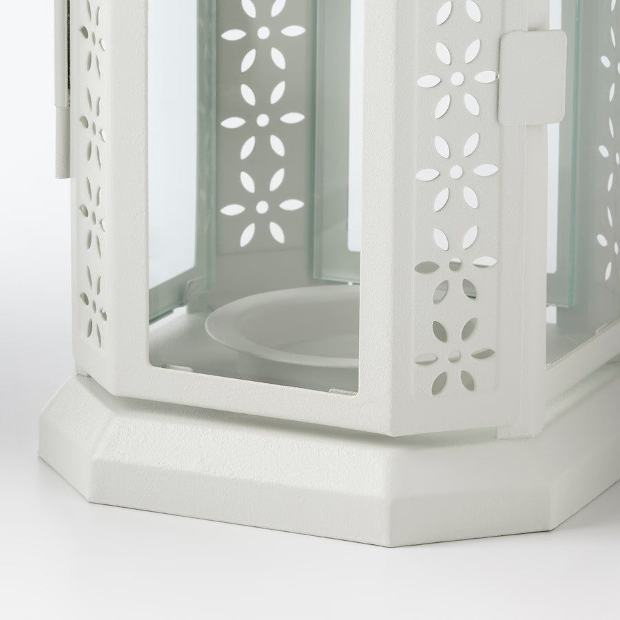 ENRUM Lantern for tealight, in/outdoor, white, 22 cm