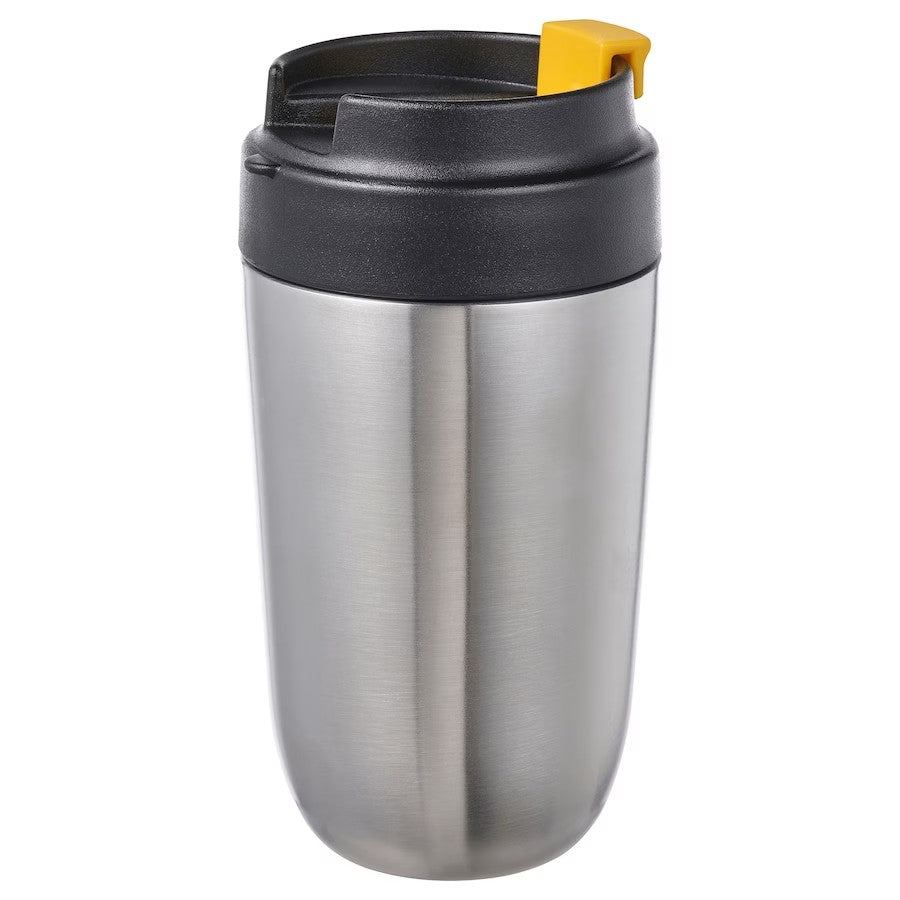 ENVÄLDIG Insulated travel mug, stainless steel/black, 35 cl