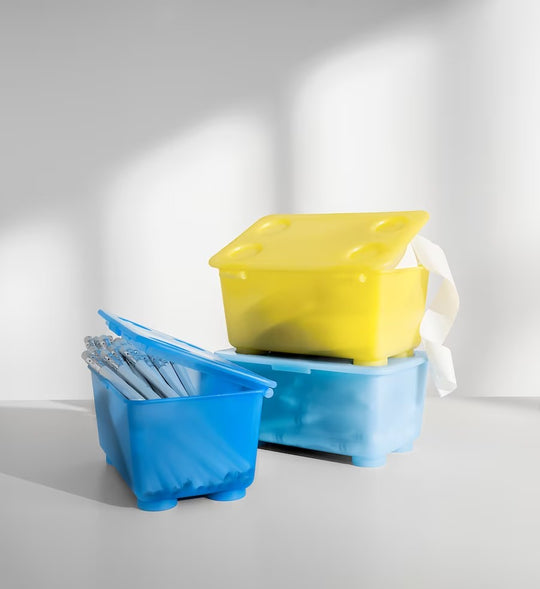 GLIS Box with lid, yellow/blue, 17x10 cm, 3pcs