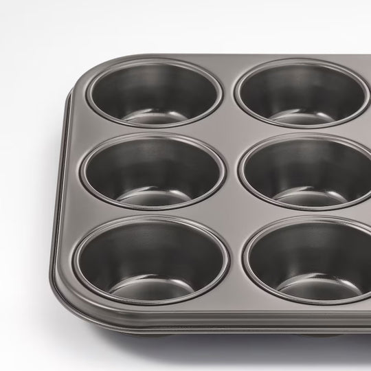 HEMMABAK Muffin tin, grey, 38x27 cm