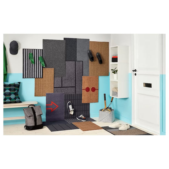 KÖGE Door mat, grey/black, 69x90 cm
