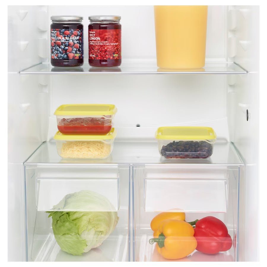 PRUTA Food container, transparent/yellow, 0.6 l 3pcs