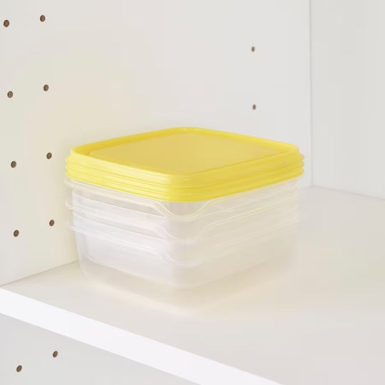 PRUTA Food container, transparent/yellow, 0.6 l 3pcs