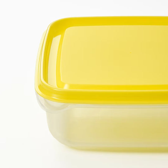 PRUTA Food container, transparent/yellow, 0.6 l 3pcs