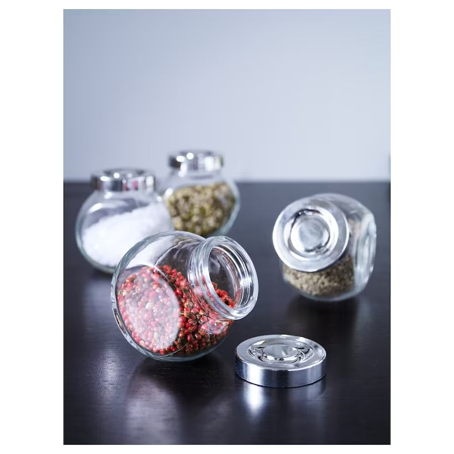 RAJTAN Spice jar, glass/aluminium-colour, 15 cl, 4 pcs