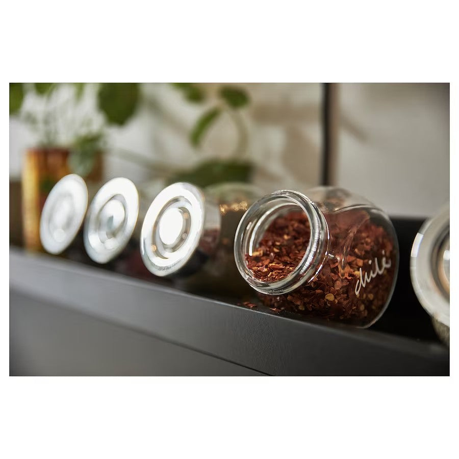 RAJTAN Spice jar, glass/aluminium-colour, 15 cl, 4 pcs