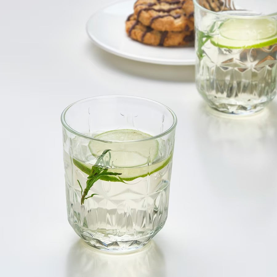 SÄLLSKAPLIG Glass, clear glass/patterned, 27 cl, 4 pcs