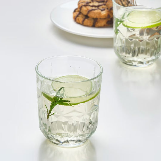 SÄLLSKAPLIG Glass, clear glass/patterned, 27 cl, 4 pcs
