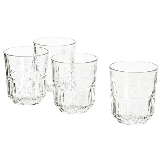 SÄLLSKAPLIG Glass, clear glass/patterned, 27 cl, 4 pcs