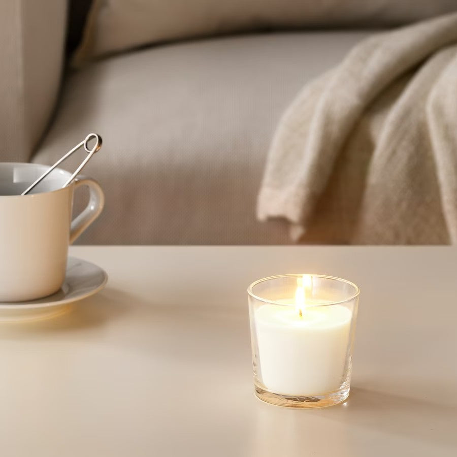 SINNLIG Scented candle in glass, Sweet vanilla/natural, 7.5 cm