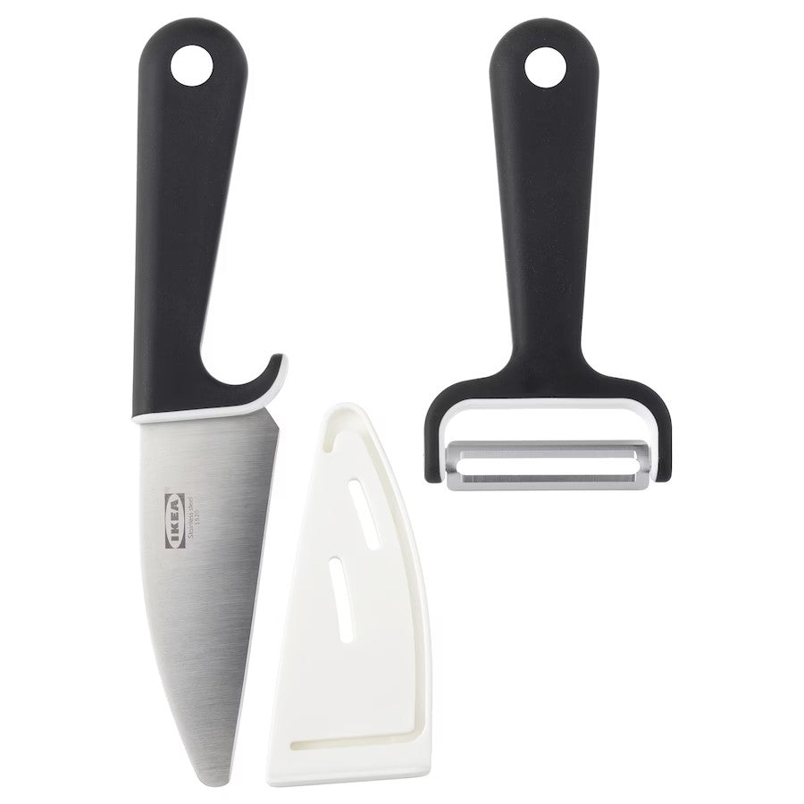 SMÅBIT Knife and peeler, black/white