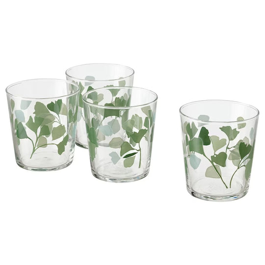 STILENLIG Glass, clear glass leaf patterned/green, 30 cl, 4pcs
