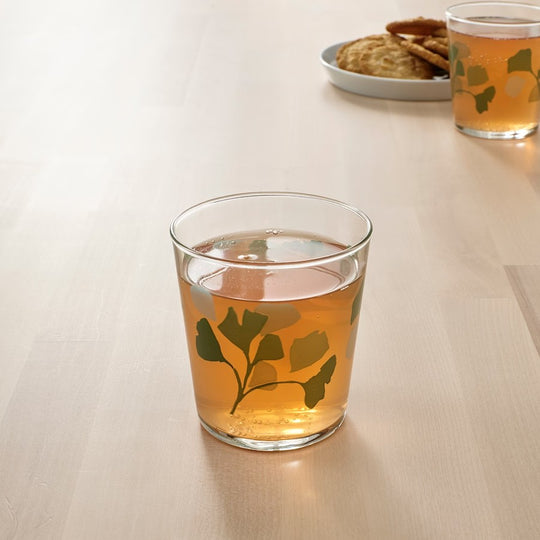 STILENLIG Glass, clear glass leaf patterned/green, 30 cl, 4pcs