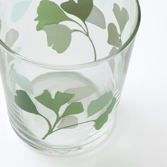 STILENLIG Glass, clear glass leaf patterned/green, 30 cl, 4pcs
