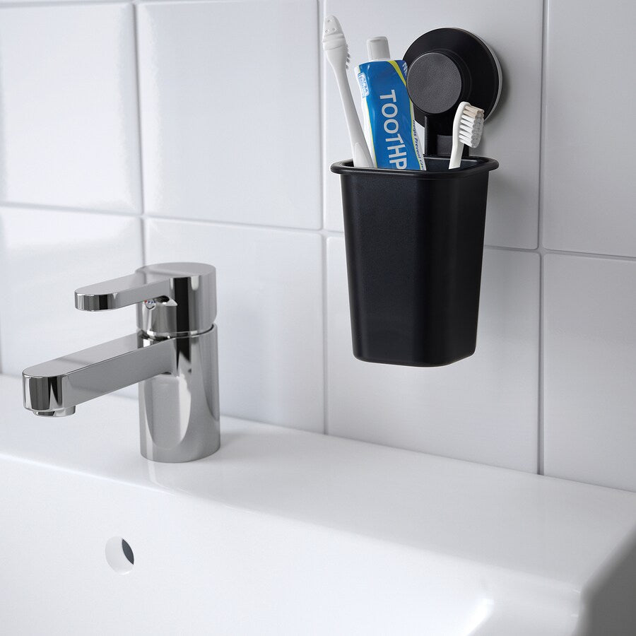 TISKEN Toothbrush holder with suction cup, black
